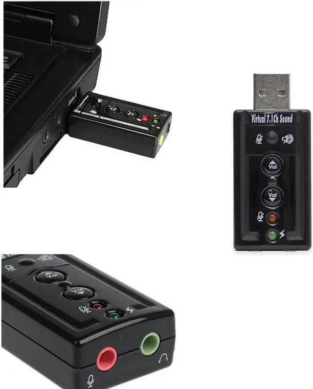 Alt view image 3 of 4 - Elisona USB 2.0 External Virtual 7.1 Surround Adapter Sound Cards USB to Two 3.5MM Audio Microphone Interface Converter