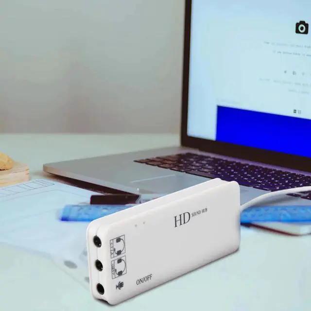 Alt view image 3 of 6 - 3 Port Usb 2.0 Hub External 7.1Ch Sound Card Headset Microphone Adapter For Pc White