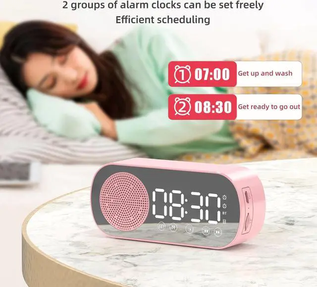 Alt view image 2 of 6 - caixa de som Bluetooth Speaker Mirror Dual Alarm Clock Speakers Wireless Subwoofer Music Player TF Card FM Radio Sound Box
