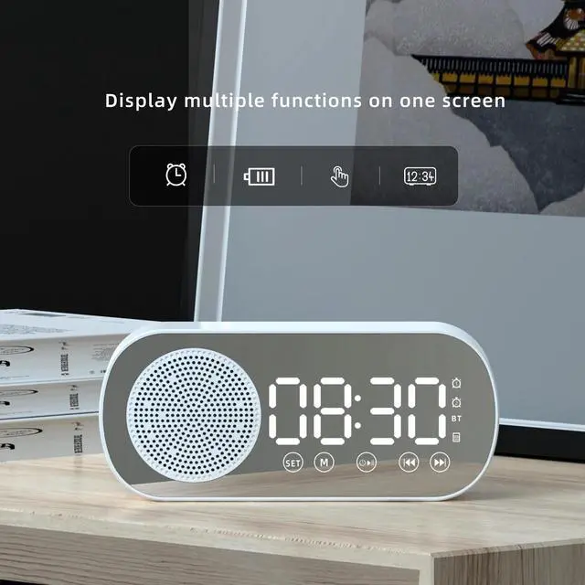 Alt view image 3 of 6 - caixa de som Bluetooth Speaker Mirror Dual Alarm Clock Speakers Wireless Subwoofer Music Player TF Card FM Radio Sound Box