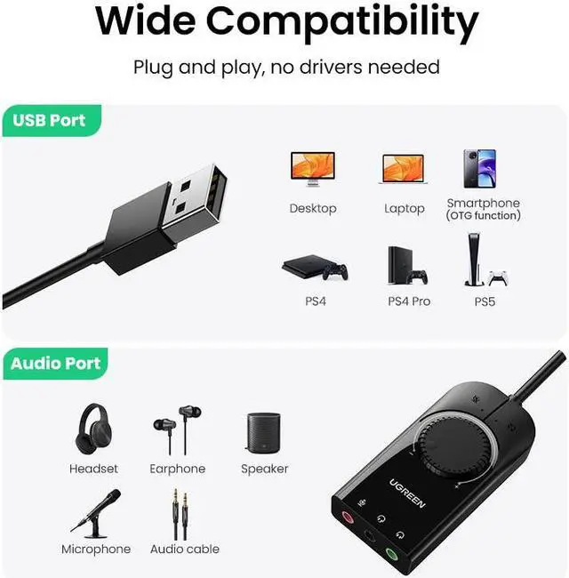 Alt view image 5 of 6 - Sound Card USB Audio Interface External 3.5mm Microphone Audio Adapter Soundcard for PC PS5 4 Headphone USB Sound Adapter