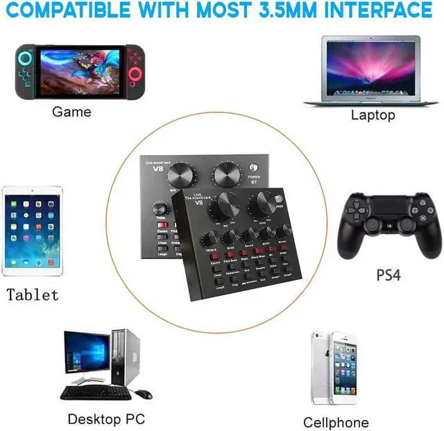 Alt view image 4 of 6 - V8 USB Audio Sound Card 5.0 Headset Microphone Webcast Live Sound Card 18 Sound Effects 6 Modes Sound Card For Phone Computer