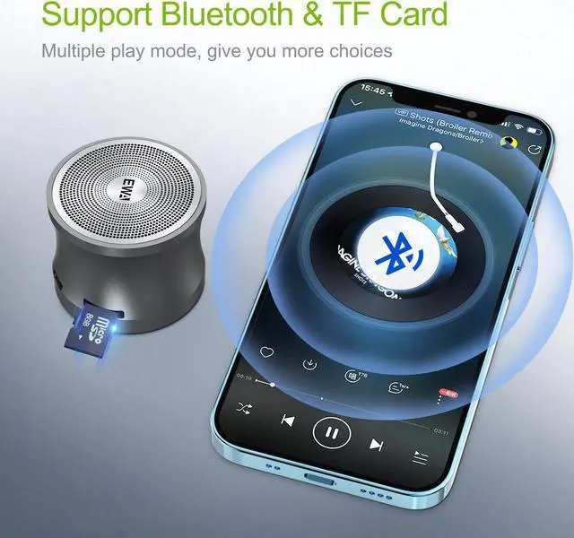 Alt view image 3 of 6 - EWA A109Mini Wireless Bluetooth Speaker Big Sound & Bass for Phone/Laptop/Pad Support MicroSD Card Portable Loud Speakers 5.0