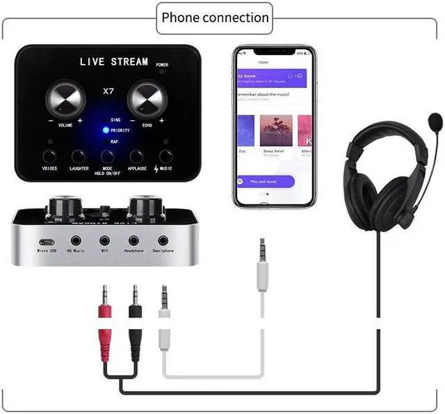 Alt view image 4 of 6 - X7 Sound Card Voice Changer Mobile Phone And Computer Compatible With External Electronic Voice Call Microphone Live Sound Card