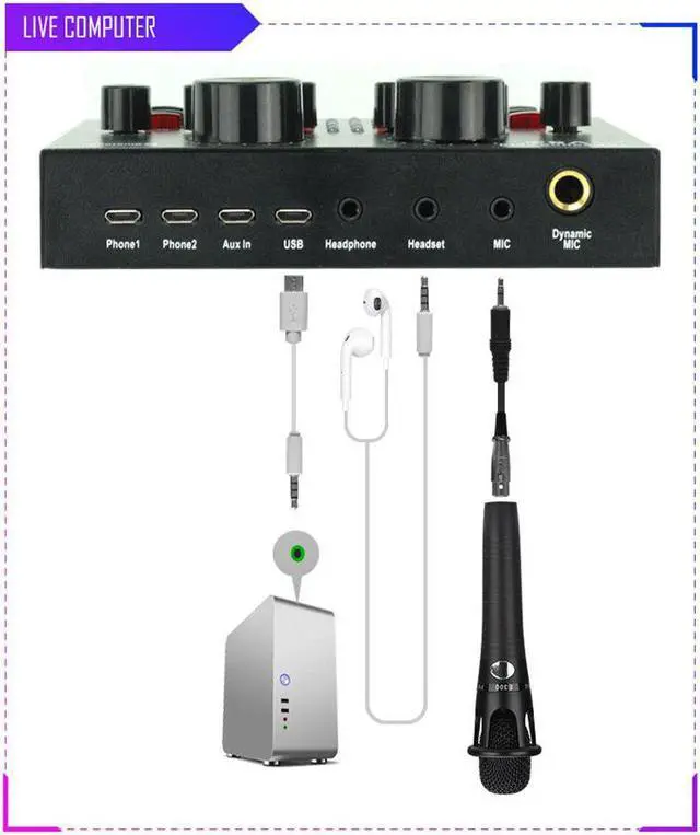 Alt view image 6 of 6 - Computer Phone Live Sound Card Multiple Effects Mixer Board Wireless Broadcast Streaming Compact Voice Changer