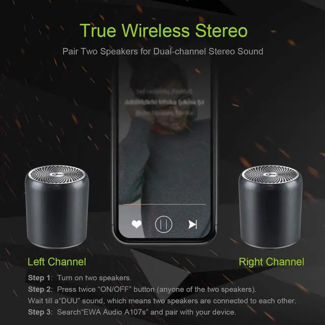 Alt view image 4 of 6 - EWA A107S Portable Wireless Bluetooth Speaker TWS Pairing Heavy Bass Boom Box Mini Subwoofer Bluetooth Shower Speaker TF Card