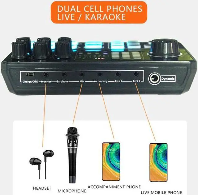 Alt view image 3 of 6 - P5 External Live Sound Card Voice Changer DJ Mixer Live Sound Board for IPhone PC, Bluetooth Mixer with Sound Effects