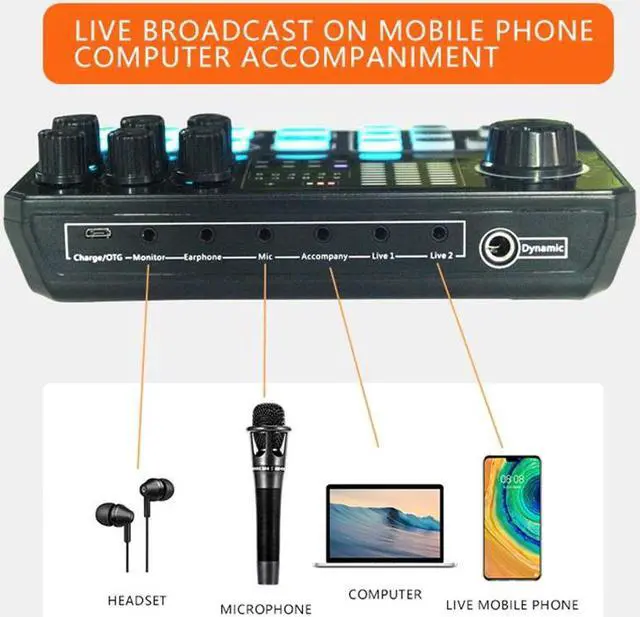 Alt view image 4 of 6 - P5 External Live Sound Card Voice Changer DJ Mixer Live Sound Board for IPhone PC, Bluetooth Mixer with Sound Effects
