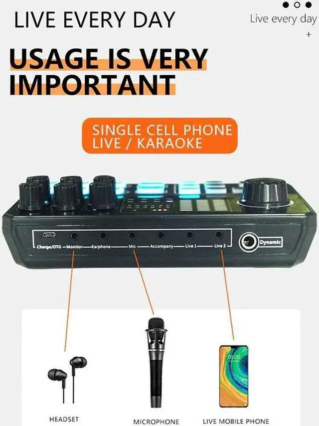 Alt view image 6 of 6 - P5 External Live Sound Card Voice Changer DJ Mixer Live Sound Board for IPhone PC, Bluetooth Mixer with Sound Effects