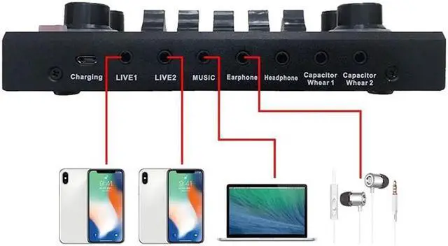 Alt view image 5 of 6 - V10 Sound Card, Live Sound Card Microphone Audio Interface for Microphone and Karaoke for Microphone Podcast Mixer