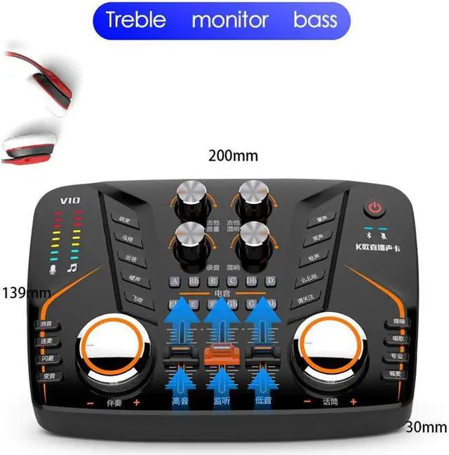 Alt view image 6 of 6 - V10 Sound Card, Live Sound Card Microphone Audio Interface for Microphone and Karaoke for Microphone Podcast Mixer