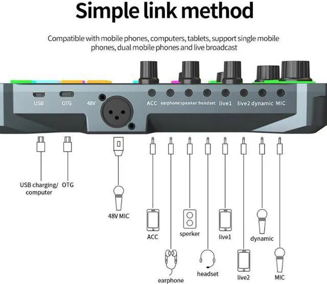 Alt view image 2 of 6 - X10 Computer Mobile Phone Live Sound Card with 48V XLR OTG Port Audio Interface Mixer Recording
