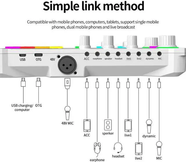 Alt view image 3 of 6 - X10 Computer Mobile Phone Live Sound Card with 48V XLR OTG Port Audio Interface Mixer Recording
