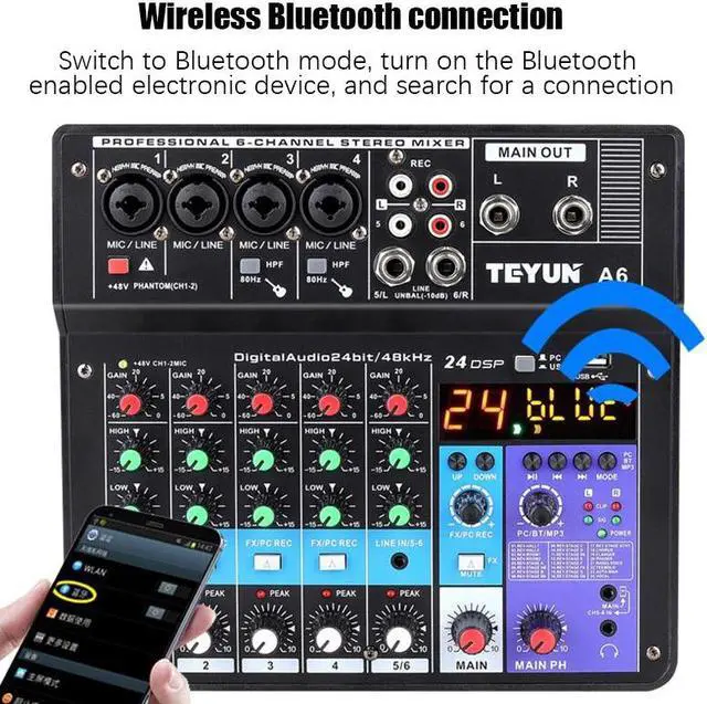 Alt view image 5 of 6 - Professional Sound Card 6-Channel Mixer Outdoor Conference Audio USB Bluetooth Reverb Audio for Microphone Live