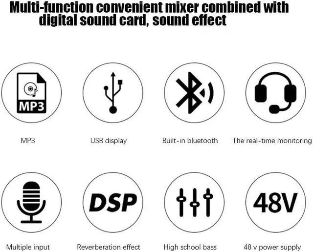 Alt view image 6 of 6 - Professional Sound Card 6-Channel Mixer Outdoor Conference Audio USB Bluetooth Reverb Audio for Microphone Live