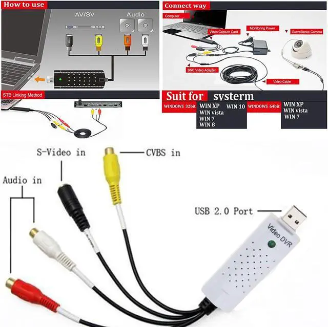Alt view image 4 of 6 - For Windows 7/8/10 USB 2.0 Video Capture Grabber Card Audio Adapter VHS Box VHS DVD VCR TV to Digital Converter