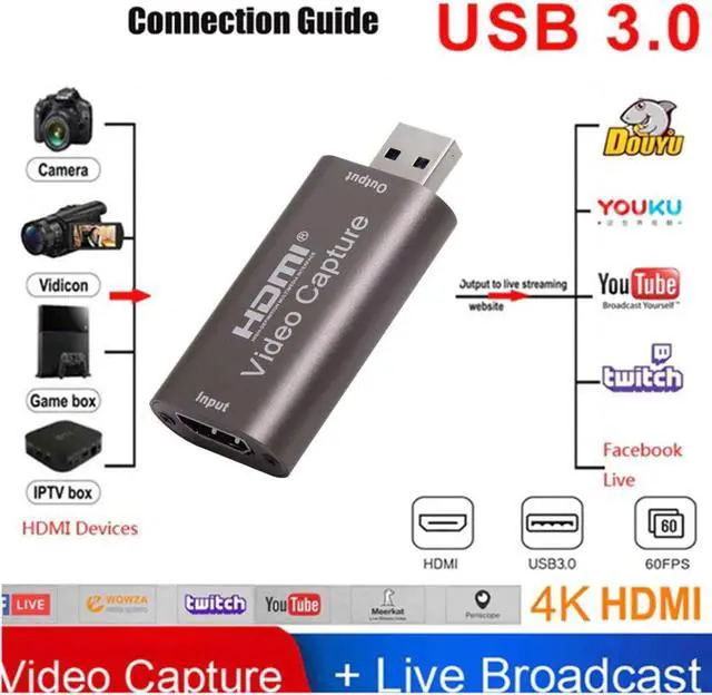 Alt view image 3 of 6 - GRWIBEOU 4K Video Capture Card USB 3.0 HDMI Video Grabber Record Box for PS4 Game DVD Camcorder Camera Recording Live Streaming