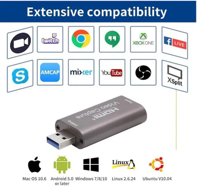 Alt view image 2 of 6 - GRWIBEOU 4K Video Capture Card USB 3.0 HDMI Video Grabber Record Box for PS4 Game DVD Camcorder Camera Recording Live Streaming