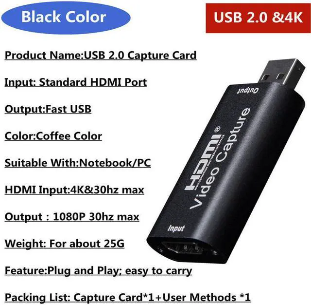 Alt view image 2 of 7 - 4K Video Capture Card USB 2.0 HDMI Video Grabber Box for PS4 Game DVD Camcorder Camera Record Video Card Live Streaming