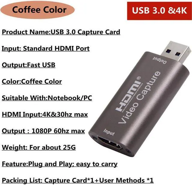 Alt view image 2 of 6 - Portable USB 3.0 Game Capture Card 1080P HDMI-compatible video Reliable streaming Adapter For Live Broadcasts Video Record