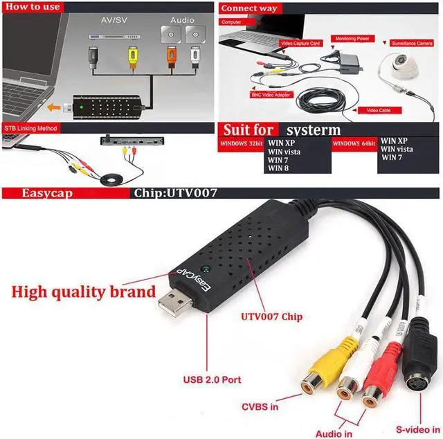 Alt view image 3 of 6 - USB 2.0 Easy Cap Video TV DVD VHS DVR Capture Card Easier Cap USB Video Capture Device Support Win10