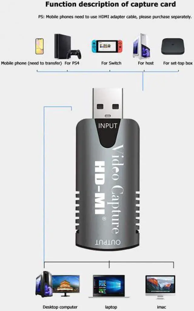 Alt view image 6 of 6 - 2 Type HD-MI Video Capture Card USB 2.0 HD-MI Record Box for PS4 Game DVD HD Camcorder Nintendo Switch Live Streaming