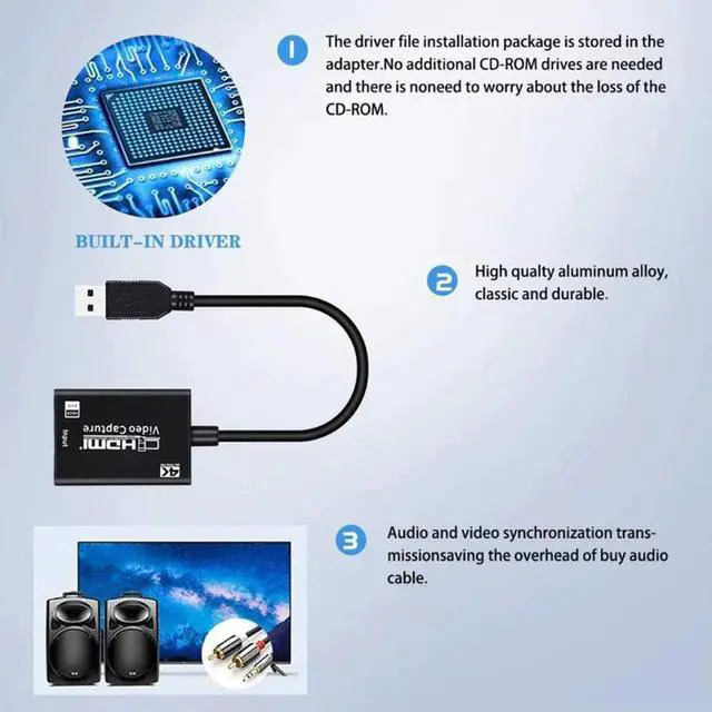 Alt view image 4 of 6 - 4K 1080p HDMI Video Audio- Capture Card 4K HDMI to USB 3.0 Video Recorder Live Stream Broadcast Device