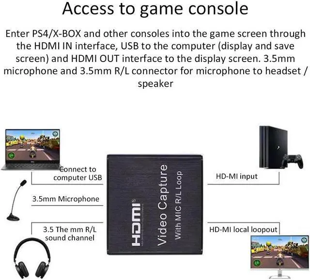 Alt view image 4 of 6 - USB 2.0 to HDMI-compatible Video Card Graphics Capture Card Recording Box Video Recorder Mic In Audio Out for Live Streaming