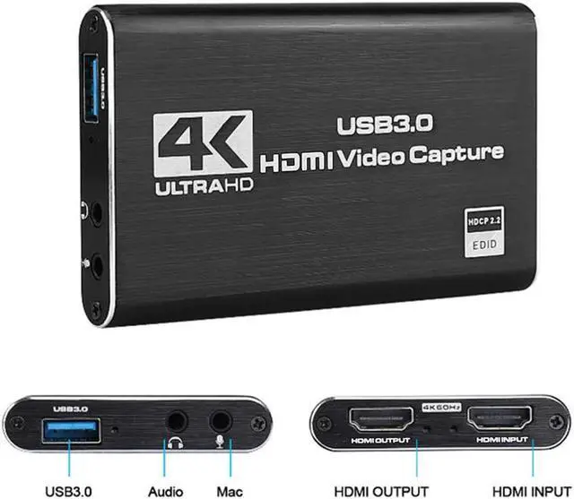 Alt view image 5 of 6 - 4K Video Capture Card USB 3.0 2.0 1080P 60fps for Recording Plate Game Grabber Mic Input Audio TV Loop Out For Live Streaming