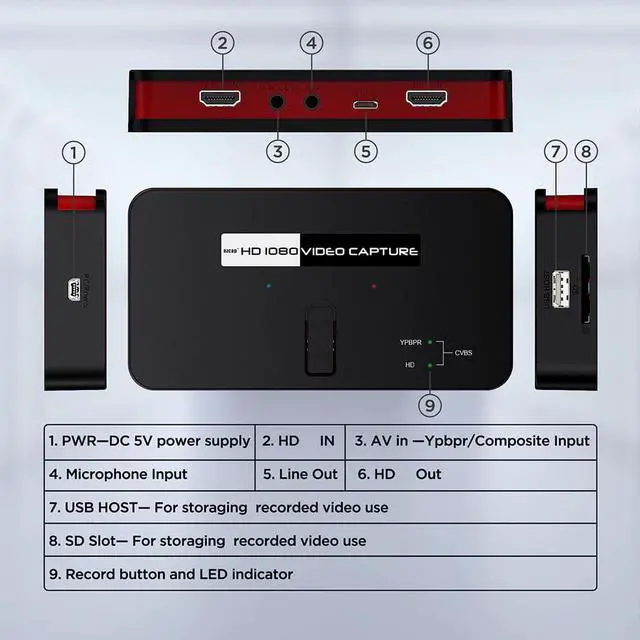 Alt view image 2 of 6 - 1080P HDMI-compatible-compatible Game HD Video Capture Box Grabber for XBOX PS3 PS4 TV Online Live Streaming Video Recorder