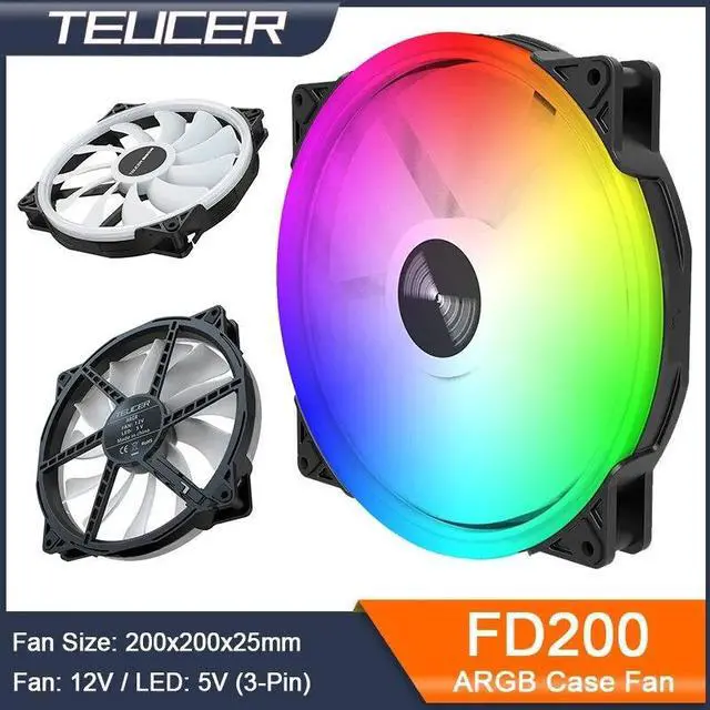 Alt view image 2 of 6 - TEUCER FD200 200mm ARGB Computer Case Fan 5V 3PIN LED Cooling Fans Desktop PC Case Accessories