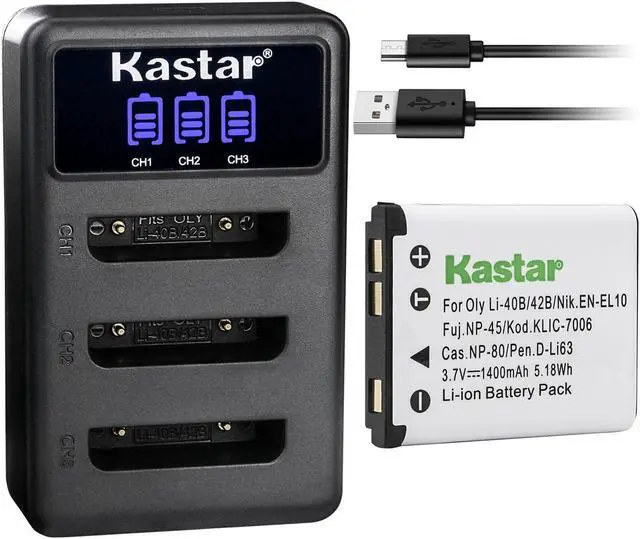Main image of Kastar 1 Pack Battery and LCD Triple USB Charger Compatible with Olympus Li-40B Li40B, Li-42B Li42B Battery, Olympus LI-40C Li-40C Charger