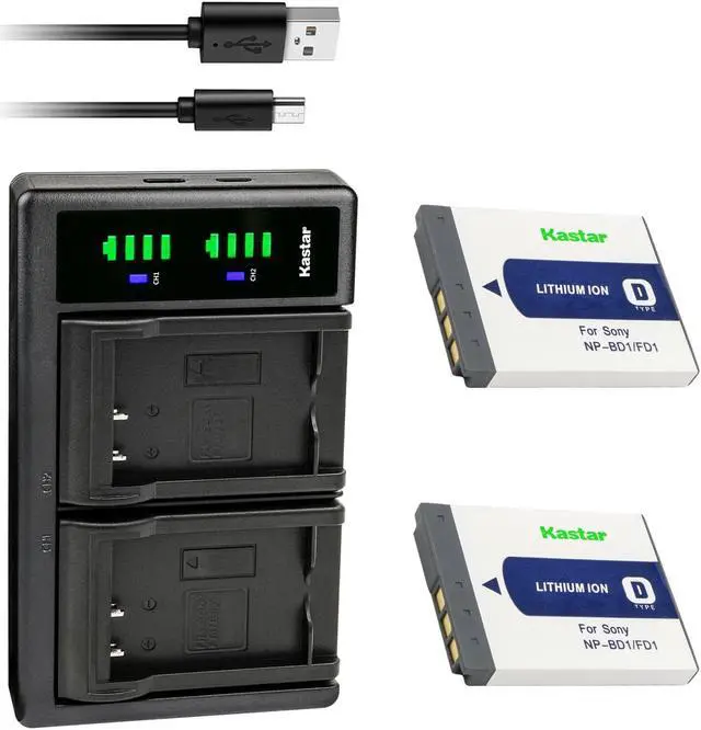 Main image of Kastar 2-Pack Battery and LTD2 USB Charger Compatible with Sony NP-BD1 Battery, BC-CSD BC-CS3 Charger, Cyber-shot DSC-T500, Sony Cyber-shot DSC-T700, Cyber-shot DSC-T900, Cyber-shot DSC-TX1 Cameras