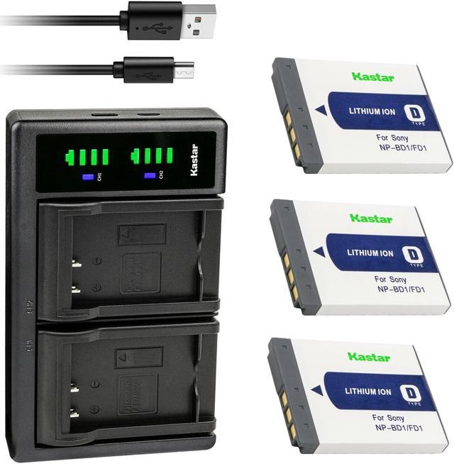 Main image of Kastar 3-Pack Battery and LTD2 USB Charger Compatible with Sony NP-BD1 Battery, BC-CSD BC-CS3 Charger, Cyber-shot DSC-T500, Sony Cyber-shot DSC-T700, Cyber-shot DSC-T900, Cyber-shot DSC-TX1 Cameras