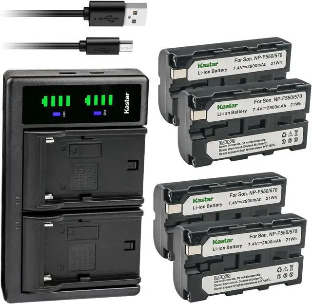 Main image of Kastar 4-Pack NP-F550/F570 Battery and LTD2 USB Charger Replacement for Sony PBD-D50 PBD-V30 PLM-100 PLM-50 PLM-A35 PLM-A55 Q002-HDR1 UPX-2000 NEX-EA50M NEX-FS100 NEX-FS700R NEX-FS700RH FDR-AX1 Camera