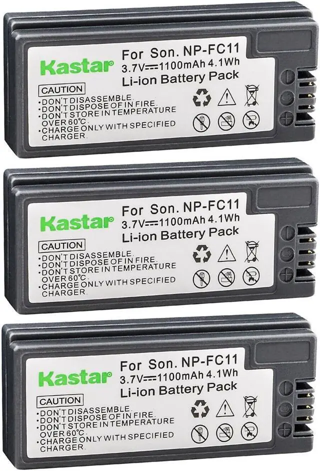Main image of Kastar 3-Pack NP-FC11 Battery 3.7V 1100mAh Replacement for Sony NP-FC11 NP-FC10 Battery, Sony BC-VC10 Charger, Sony Cybershot DSC-P8L, Cybershot DSC-P9 Camera