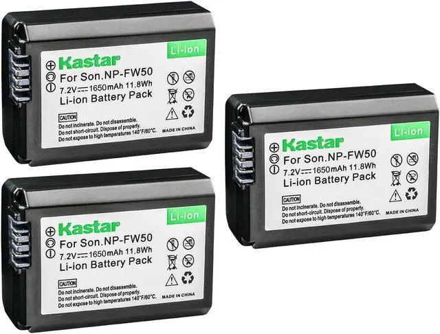 Main image of Kastar 3-Pack NP-FW50 Battery Replacement for Sony 7S, a7S, ILCE-7SM2, alpha 7S II, 7S II, a7S II, ILCE-QX1, ILCE-QX1L, NEX-3, NEX-3N, NEX-5, NEX-5N, NEX-5R, NEX-5T, NEX-6, NEX-7, NEX-C3 Camera