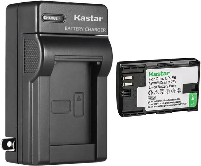 Main image of Kastar 1-Pack LP-E6 Battery and AC Wall Charger Replacement for Canon LP-E6N, LP-E6NH, LP-E6N Pro Battery, Canon LC-E6, LC-E6E Charger, Canon EOS R, EOS Ra, EOS R5, EOS R6, EOS 5D Mark II Camera