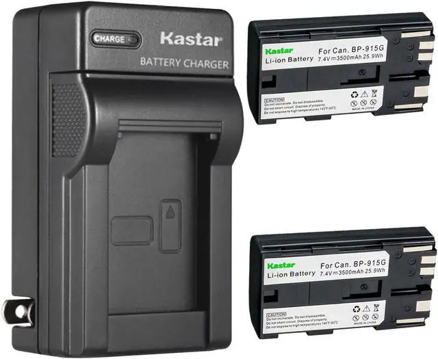 Main image of Kastar 2-Pack BP-915G Battery and AC Wall Charger Replacement for Canon XM1, XM2, XV1, XV2, C2, FV1, DM-MV1, DM-MV10, DM-MV20, E1, E2, E30, E65AS, EOS C100, EOS C100 Mark II, EOS C300, C300 PL Camera