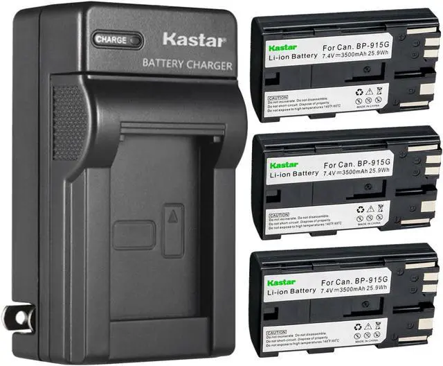 Main image of Kastar 3-Pack BP-915G Battery and AC Wall Charger Replacement for Canon XM1, XM2, XV1, XV2, C2, FV1, DM-MV1, DM-MV10, DM-MV20, E1, E2, E30, E65AS, EOS C100, EOS C100 Mark II, EOS C300, C300 PL Camera