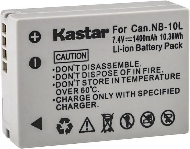 Main image of Kastar 1-Pack NB-10L Battery 7.4V 1400mAh Replacement for Canon NB-10L NB10L, NB-10LH NB10LH Battery, Canon CB-2LC Charger