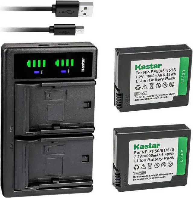 Main image of Kastar 2-Pack NP-FF50 Battery and LTD2 USB Charger Compatible with Sony NP-FF50, NP-FF51, NP-FF51S Battery, Sony DCR-PC108, DCR-PC108E, DCR-PC109, DCR-PC109E, DCR-PC350, DCR-PC350E Camera