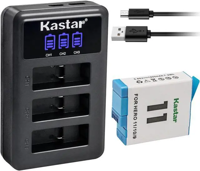Main image of Kastar 1 Pack Battery and LCD Triple USB Charger Compatible with GoPro ADDBD-211 ADBAT-001 ADDBD-001 Battery, GoPro HERO11 HERO 11 Black Action, HERO10 Black Edition, HERO9 Black Edition Action Camera
