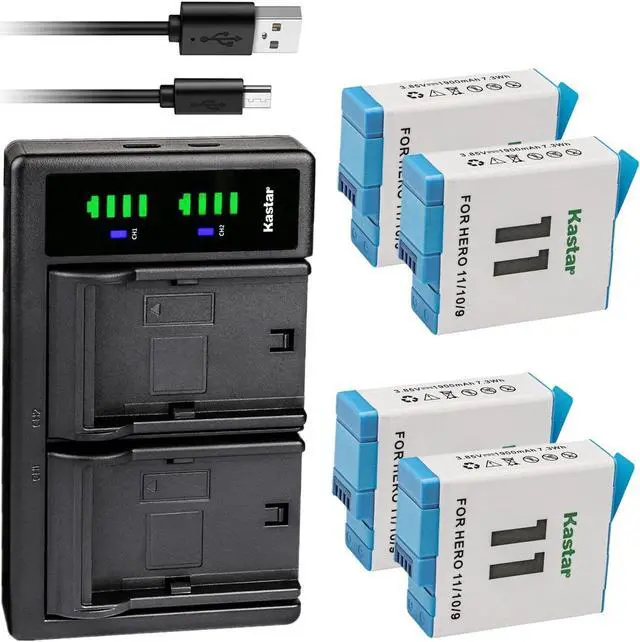 Main image of Kastar 4-Pack Battery and LTD2 USB Charger Compatible with GoPro HERO11 HERO 11 Black Action, GoPro HERO10 Edition, GoPro HERO9 Edition Action Camera, GoPro ADDBD-211 ADBAT-001 ADDBD-001 Battery