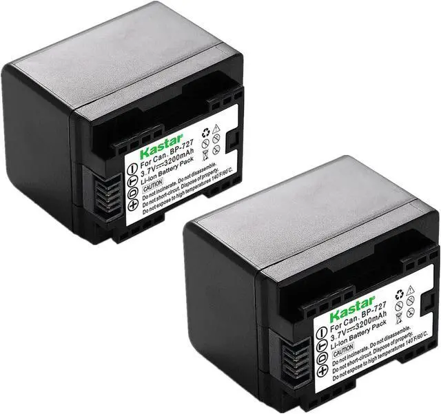Main image of Kastar 2-Pack BP-727 Battery 3.7V 3200mAh Replacement for Canon VIXIA HF R300 HFR300, VIXIA HF R400 HFR400, VIXIA HF R500 HFR500, VIXIA HF R600 HFR600, VIXIA HF R700 HFR700, VIXIA HF R800 HFR800