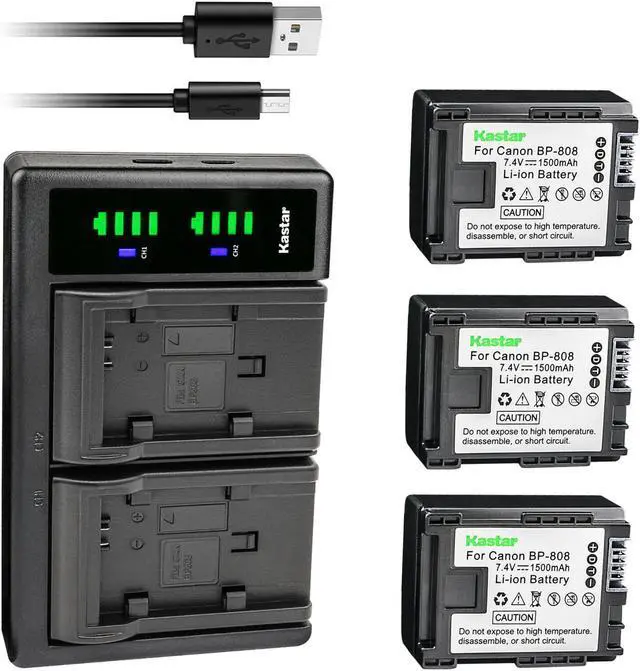 Main image of Kastar 3-Pack BP-808 Battery and LTD2 USB Charger Replacement for Canon VIXIA HG30, XA10, XA10 HD, FS10, FS11, FS20, FS21, FS22, FS31, FS40, FS100, FS200, FS300, FS400, HF G10, HF G20, VIXIA HF M30