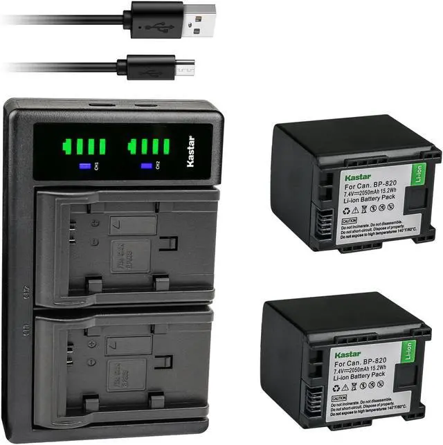 Main image of Kastar 2-Pack BP-820 Battery and LTD2 USB Charger Compatible with Canon XA60, Canon XA65, Canon XA70, Canon XA75, Canon VIXIA HF G70 Camera