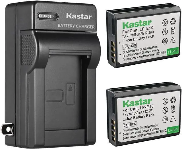 Main image of Kastar 2-Pack Battery and AC Wall Charger Replacement for Canon LP-E10 LPE10 Battery, Canon LC-E10 LC-E10N Charger, Canon EOS Rebel T7, EOS 1100D, EOS 1200D, EOS 1300D, EOS 1500D DSLR Camera