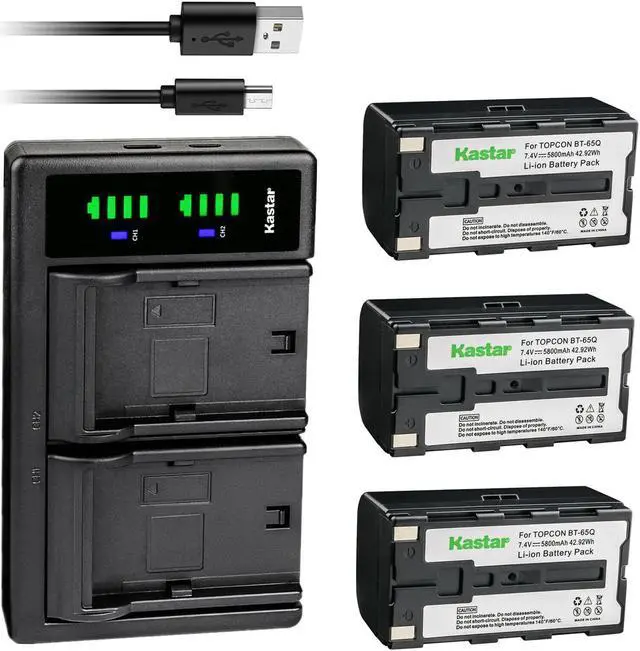 Main image of Kastar 3-Pack Battery and LTD2 USB Charger Replacement for Topcon Survey Instrument Total station BT-60Q, BT-61Q, BT-62Q, BT-65Q, BT-66Q, GMS2 GTS 900, GTS-900A, GPT-9000, GPT 9000, GPT-9000A, ROBOTIC