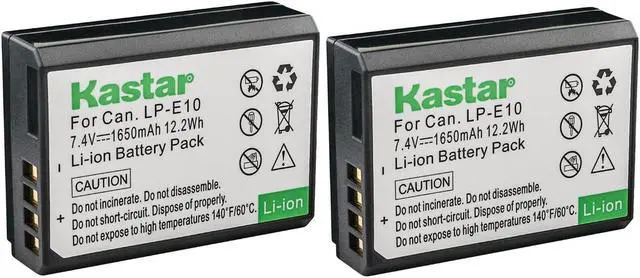 Main image of Kastar 2-Pack LP-E10 Battery 7.4V 1650mAh Replacement for Canon LP-E10 LPE10 Battery, LC-E10 LC-E10N Charger, Canon EOS Rebel T7, EOS Rebel T100, EOS 1100D, EOS 1200D, EOS 1300D, EOS 1500D Camera